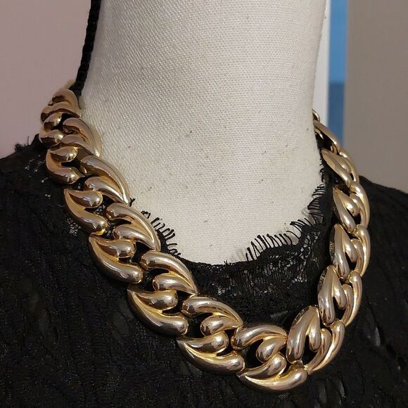 Vintage Chunky Link Chain Collar Necklace Foldover Clasp - Picture 2 of 6